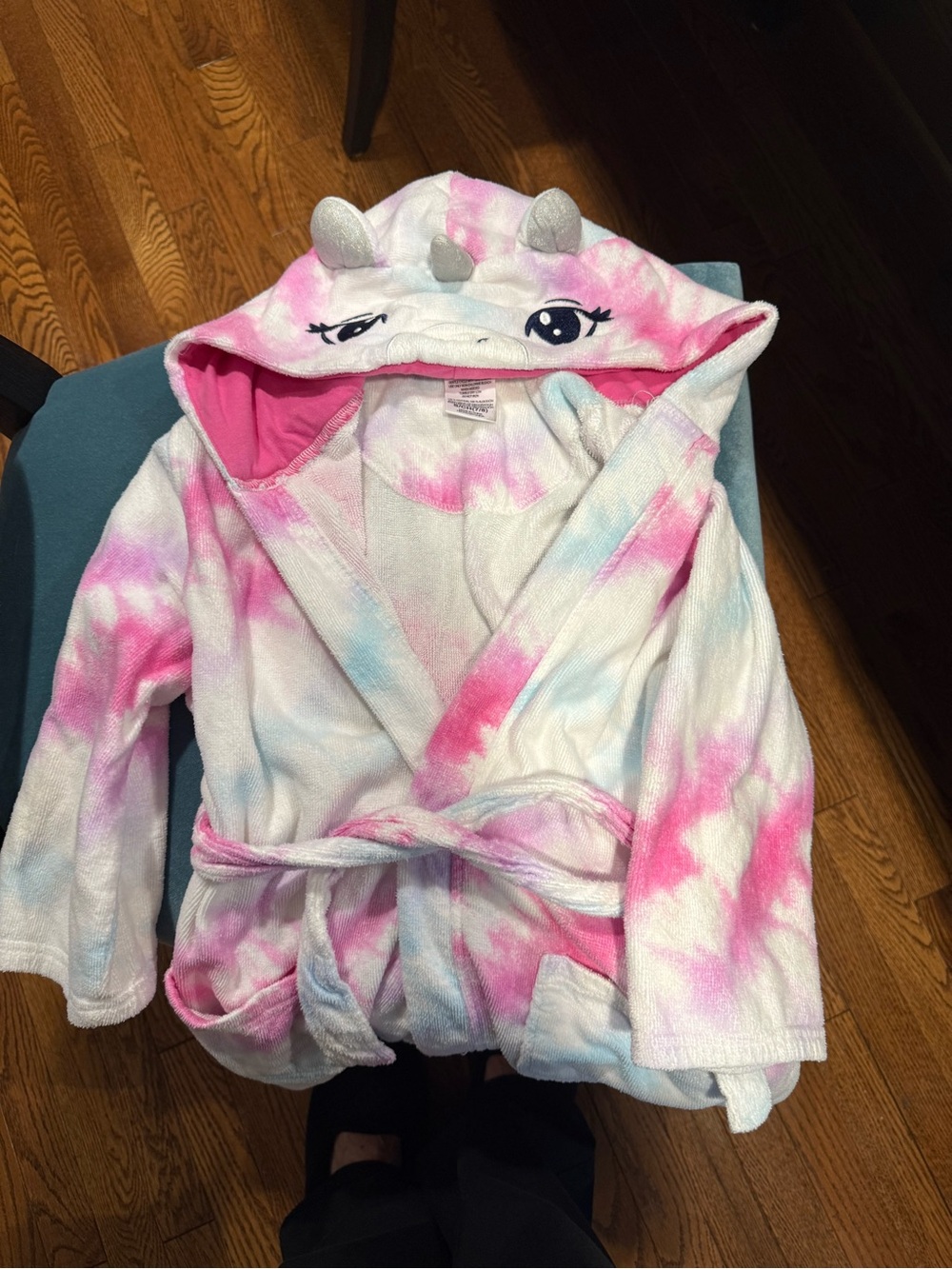 Kids Unicorn Hooded Robe - Pink & Blue Tie-Dye
